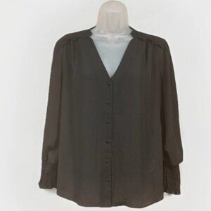 Nanette Lepore Black Semi Sheer Blouse Long Sleeve Lightweight Womens Size Large